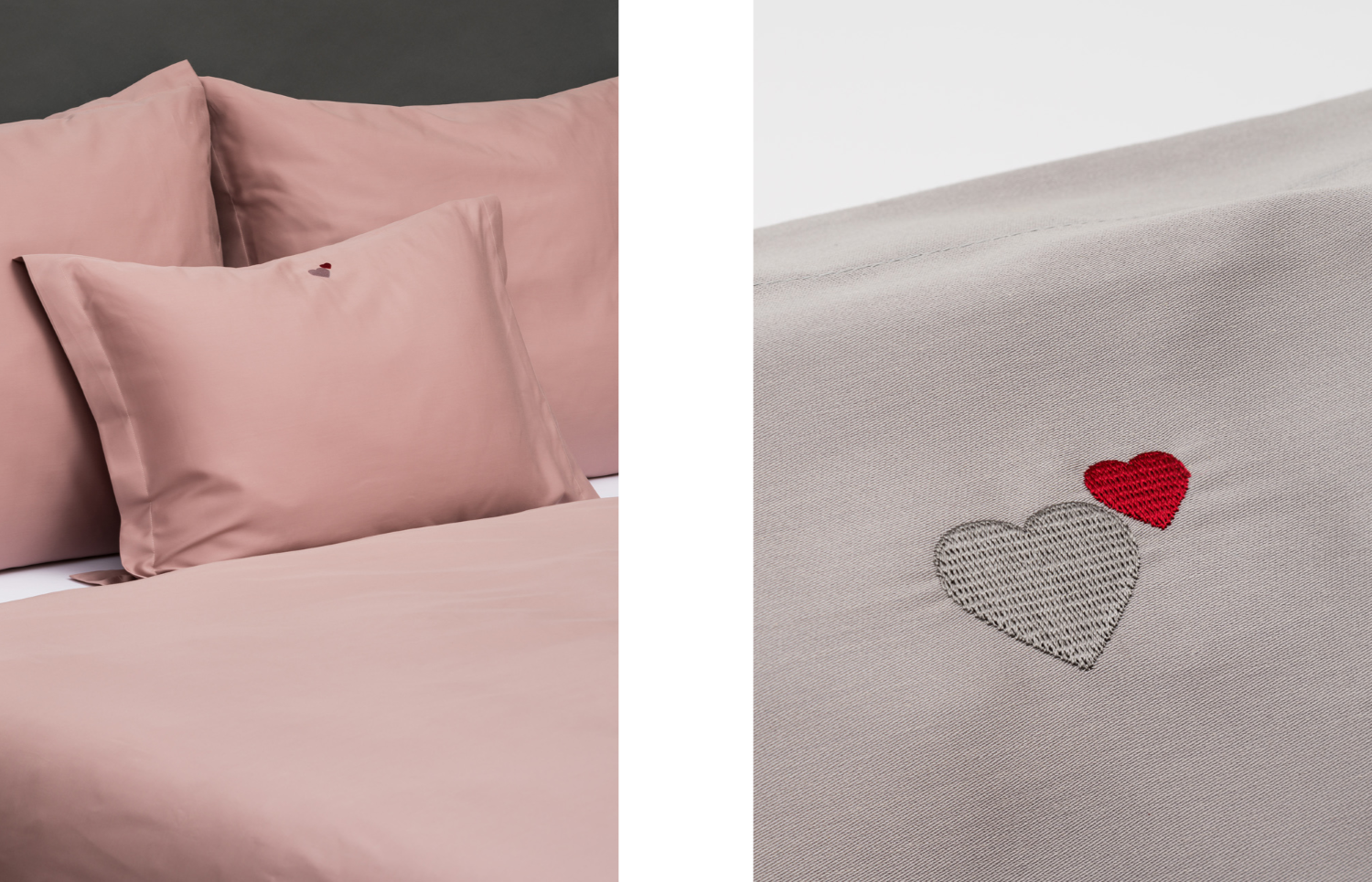 Pillowcases with our embroidered love hearts come in three shades and four sizes.
