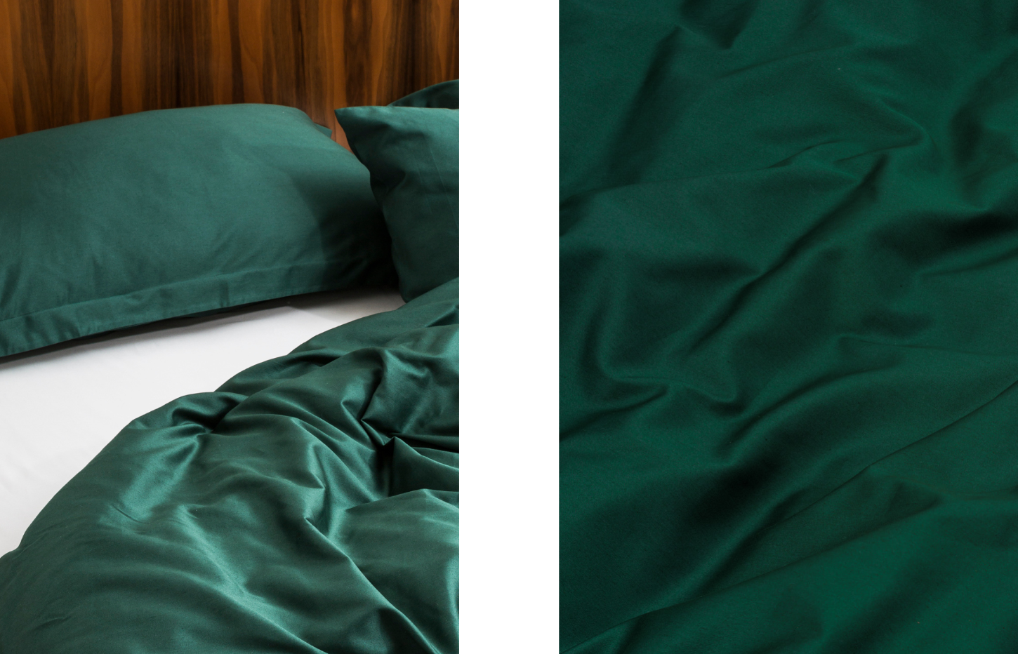 Dark green Renaissance Affair bed linen.