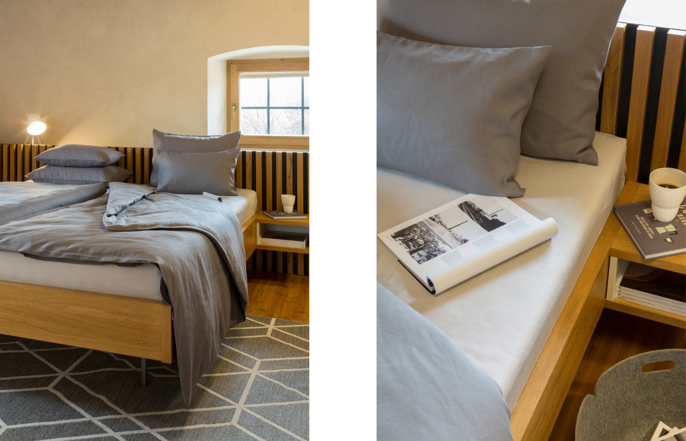 Our dark-grey, linen, TENCEL™ Lyocell and cotton blend Stone Miracle bed linen.