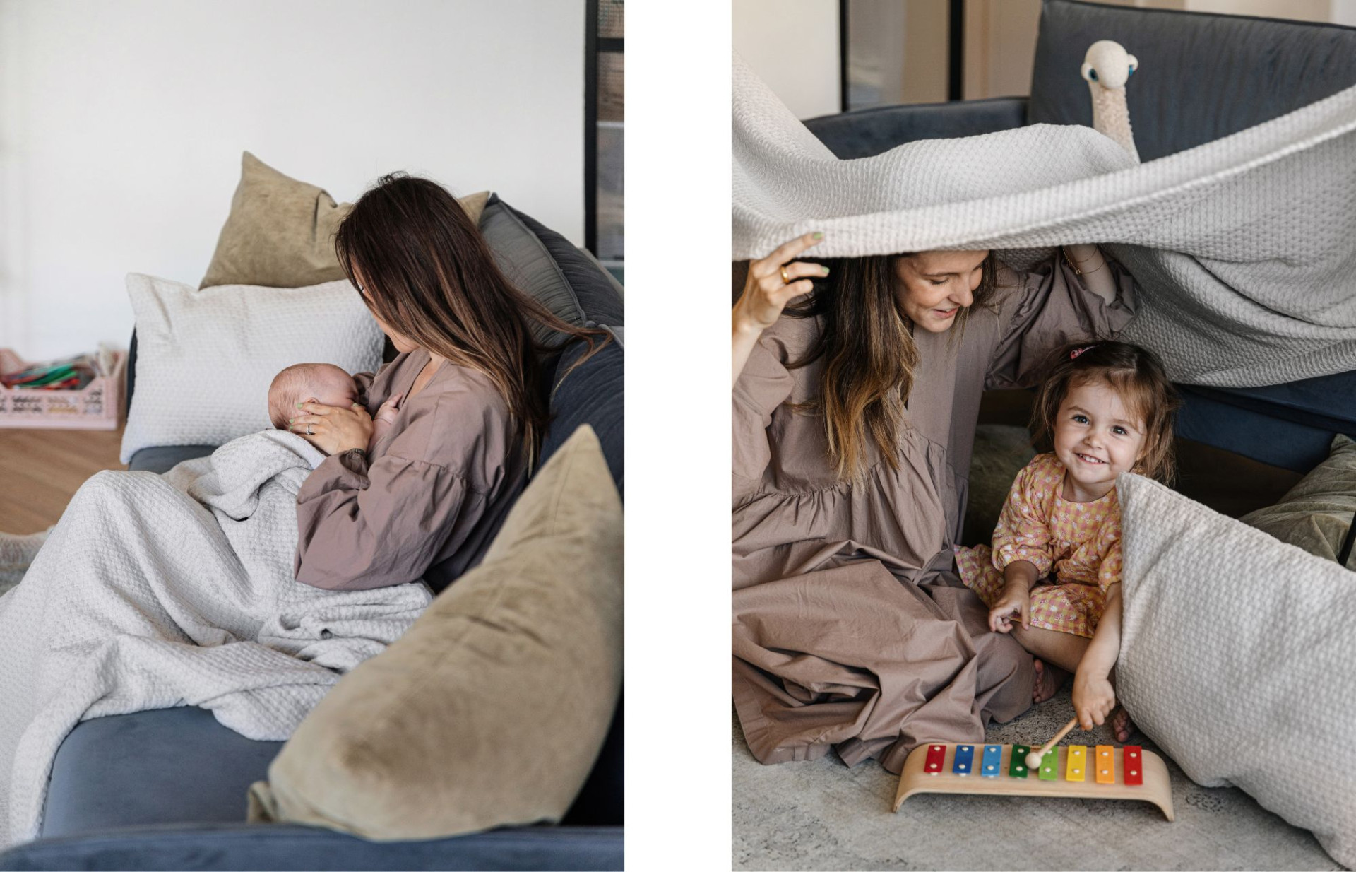 Kateřina with daughters in Lejaan Bed Throw.