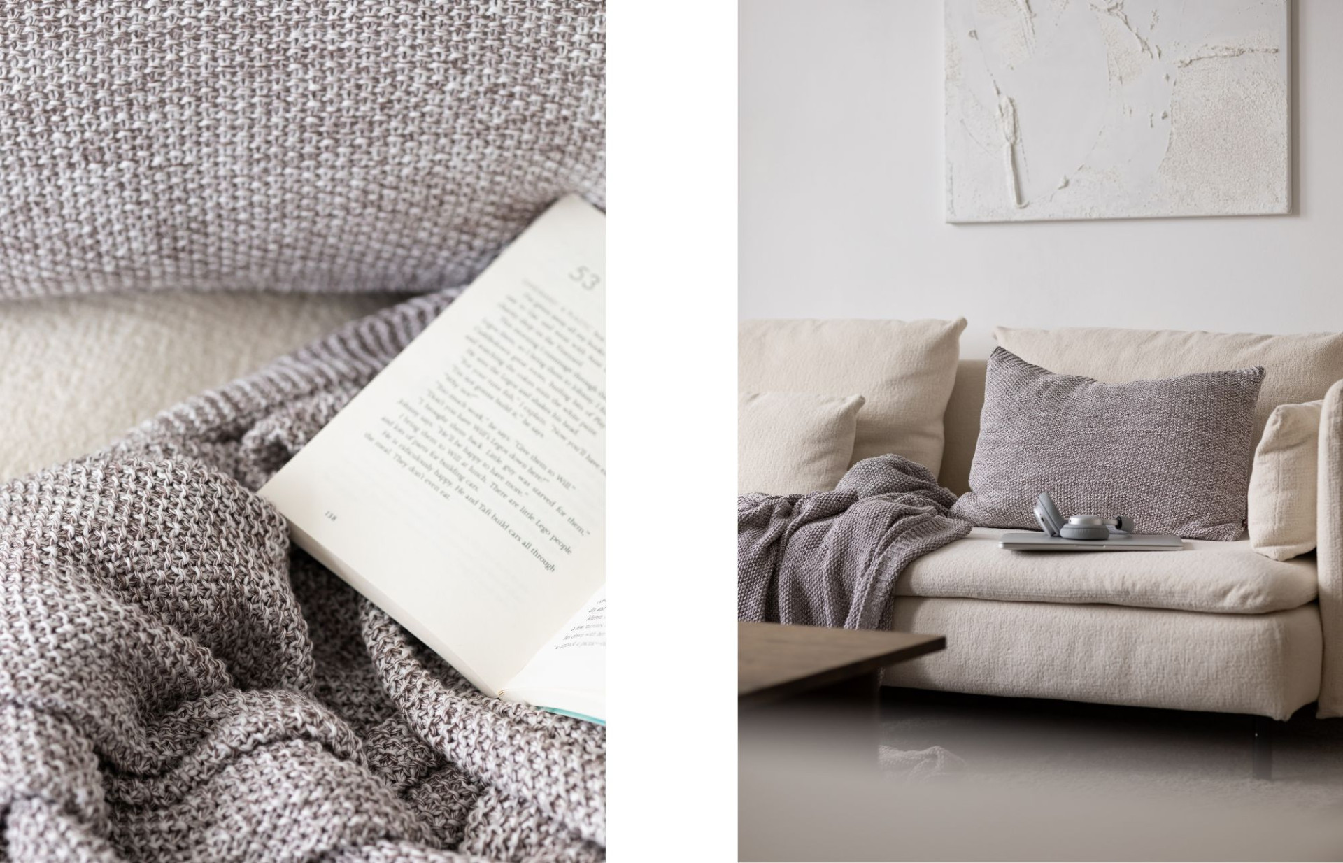 Our Monochrome Melange knitted blanket offers cosy comfort.